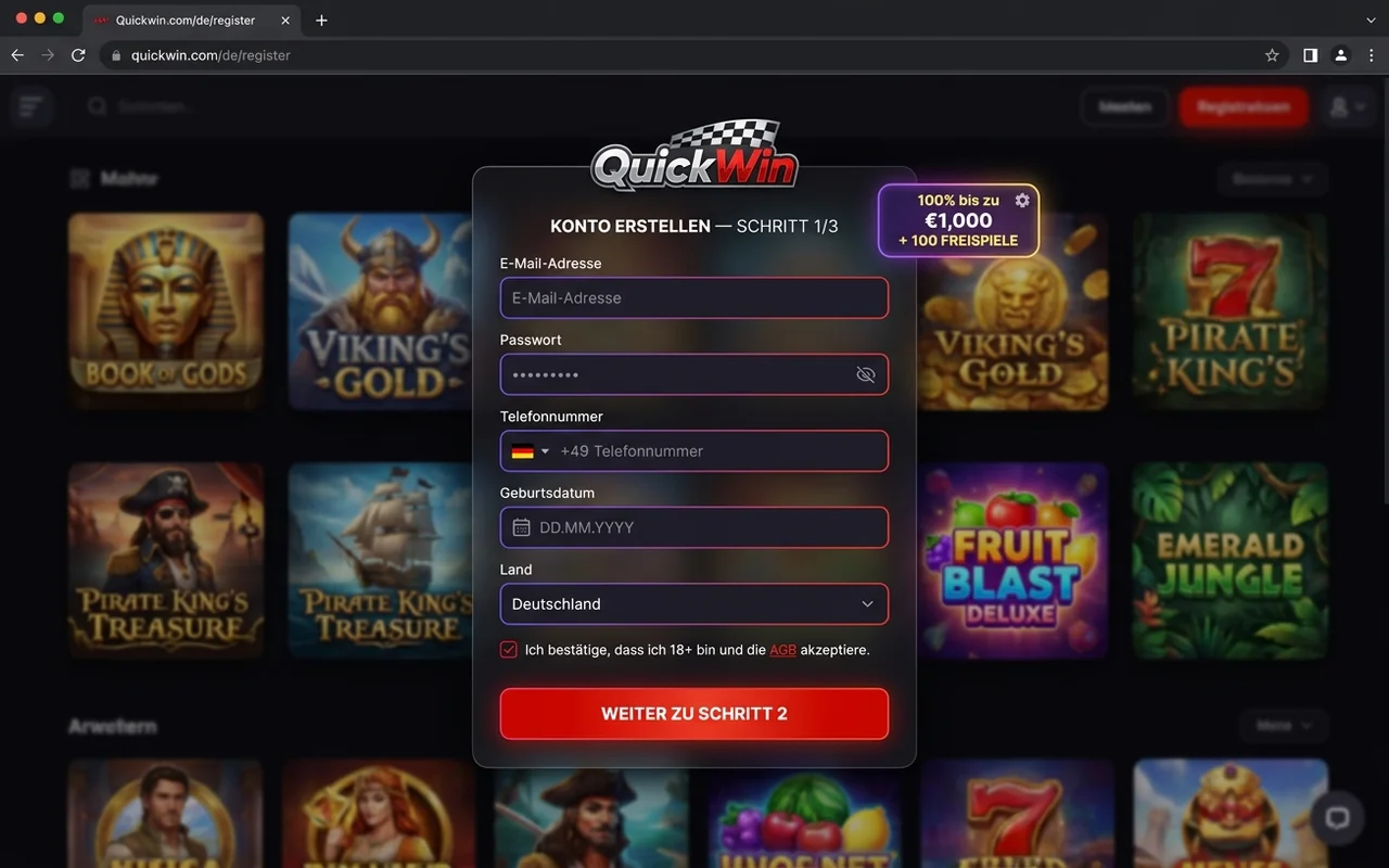 Registrierung in unter 60 Sekunden – QuickWin